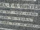 Samuel F.H. HUNTER, husband, died 9 Nov 1943 aged 51 years; Goomeri cemetery, Kilkivan Shire 