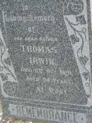 Thomas IRWIN, father, died 6 Oct 1951 aged 94 years; Goomeri cemetery, Kilkivan Shire 