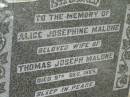 Alice Josephine MALONE, wife of Thomas Joseph MALONE, died 9 Dec 1955; Goomeri cemetery, Kilkivan Shire 