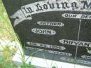 John BRYANT, father, died 29 Jan 1956 aged 86 years; Matilda H. BRYANT, mother, died 3 Aug 1966 aged 89 years; Goomeri cemetery, Kilkivan Shire 