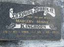 Margery Minnie KINGHORN, wife, 19-10-1914 - 18-10-1976; Goomeri cemetery, Kilkivan Shire 