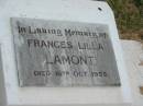 Frances Lilla LAMONT, died 16 Oct 1955; Goomeri cemetery, Kilkivan Shire 