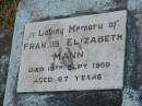 Frances Elizabeth MANN, died 13 Sept 1959 aged 67 years; Goomeri cemetery, Kilkivan Shire 