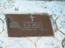 Basil David (Buck) PRATT, husband father grandad, died 21 May 1977 aged 63 years; Desma Maud (Bid), mother nana, died 31 July 1984 aged 69 years; B.D. PRATT, died 21 May 1977 aged 63 years; Goomeri cemetery, Kilkivan Shire 