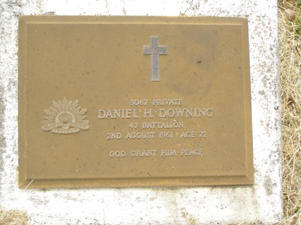 Daniel H. DOWNING,  | died 2 Aug 1961 aged 72 years;  | Goomeri cemetery, Kilkivan Shire  | 