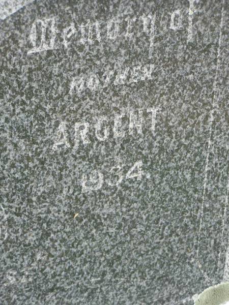 Annie F. ARGENT,  | mother,  | 1887 - 1934;  | Goomeri cemetery, Kilkivan Shire  | 