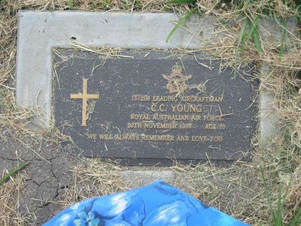 C.C. YOUNG,  | died 29 Nov 1997 aged 73 years;  | Goomeri cemetery, Kilkivan Shire  | 