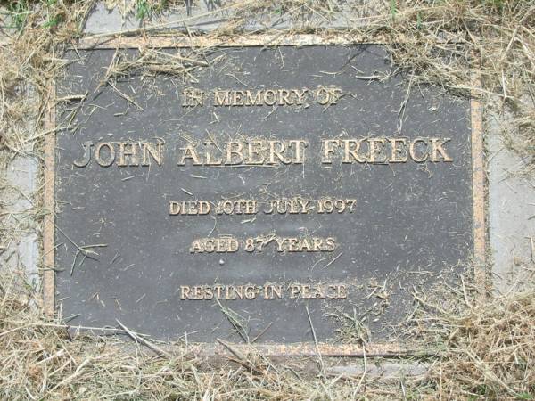 John Albert FREECK,  | died 10 July 1997 aged 87 years;  | Goomeri cemetery, Kilkivan Shire  | 