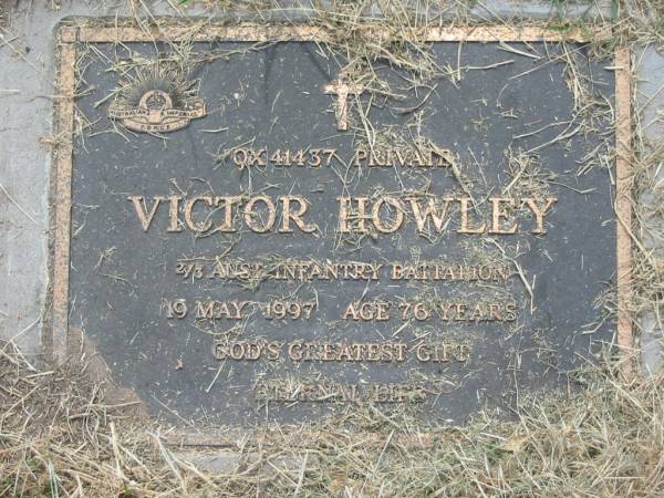 Victor HOWLEY,  | died 19 May 1997 aged 76 years;  | Goomeri cemetery, Kilkivan Shire  | 