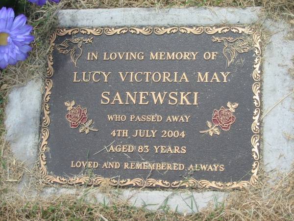 Lucy Victoria May SANEWSKI,  | died 4 July 2004 aged 83 years;  | Goomeri cemetery, Kilkivan Shire  | 