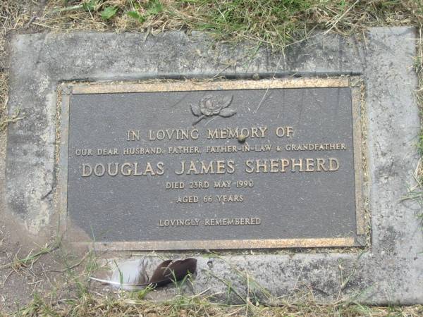 Douglas James SHEPHERD,  | husband father father-in-law grandfather,  | died 23 May 1990 aged 66 years;  | Goomeri cemetery, Kilkivan Shire  | 