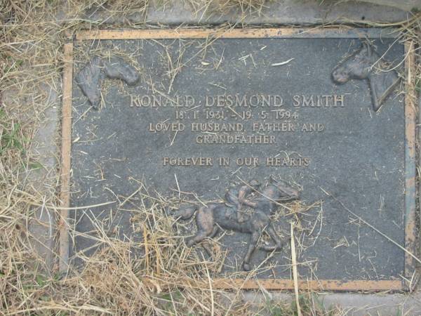 Ronald Desmond SMITH,  | 18-1-1931 - 19-5-1994,  | husband father grandfather;  | Goomeri cemetery, Kilkivan Shire  | 