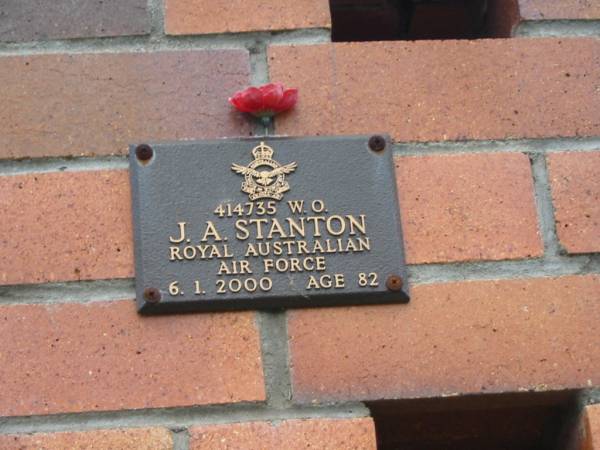 J.A. STANTON,  | died 6-1-2000 aged 82 years;  | Goomeri cemetery, Kilkivan Shire  | 