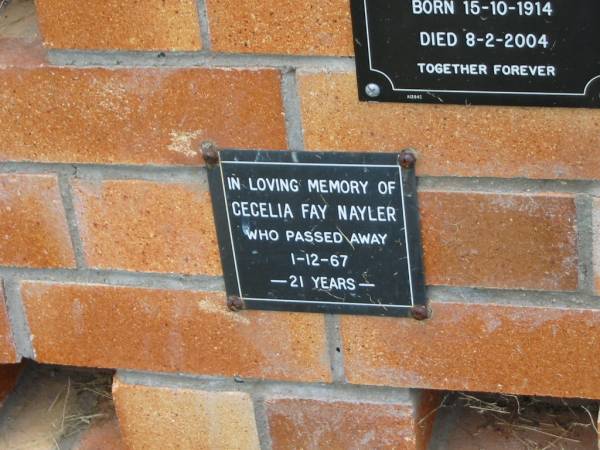 Cecelia Fay NAYLER,  | died 1-12-67 aged 21 years;  | Goomeri cemetery, Kilkivan Shire  | 