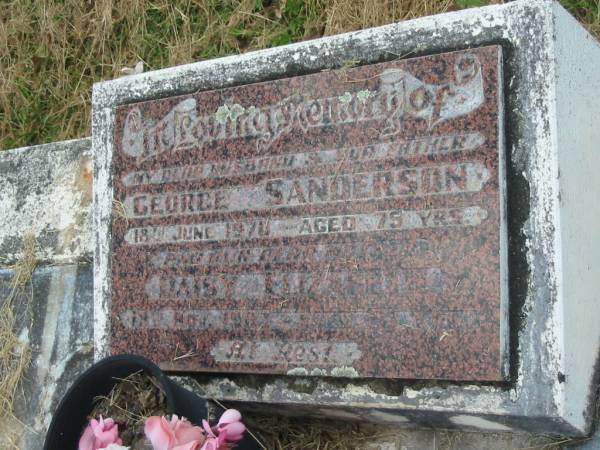 George SANDERSON,  | husband father,  | died 18 June 1970 aged 75 years;  | Daisy Elizabeth,  | mother,  | died 19 Nov 1983 aged 81 years;  | Goomeri cemetery, Kilkivan Shire  | 
