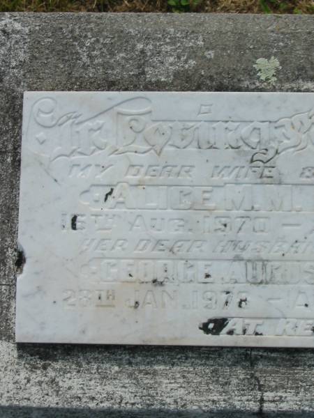 Alice M.M. KOFFAL,  | wife mother,  | died 16 Aug 1970 aged 82 years;  | George August KOFFAL,  | husband father,  | died 28 Jan 1978 aged 82 years;  | Goomeri cemetery, Kilkivan Shire  | 