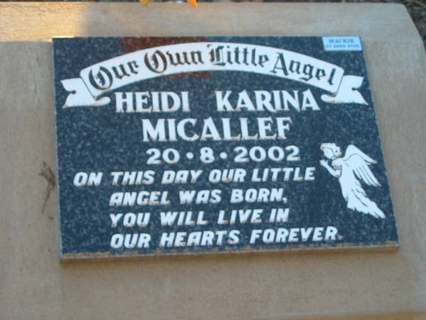 Heidi Karina MICALLEF,  | 20-8-2002;  | Grandchester Cemetery, Ipswich  | 