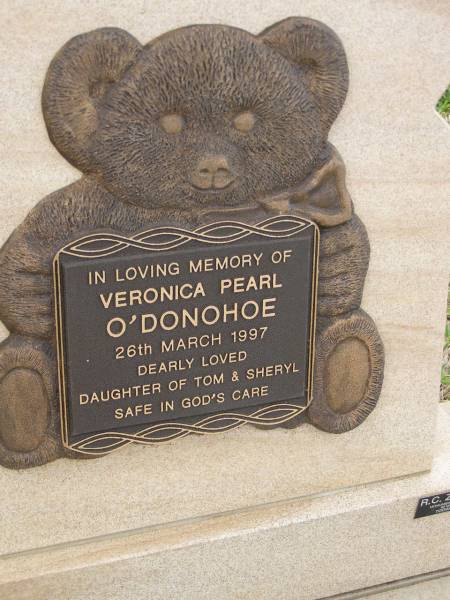 Veronica Pearl O'DONOHOE,  | died 26 March 1997,  | daughter of Tom & Sheryl;  | Greenmount cemetery, Cambooya Shire  | 