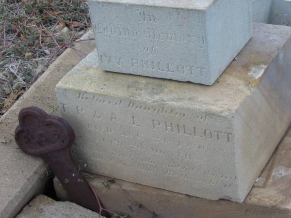 Ivy PHILLOTT,  | daughter of T.P. & A.L. PHILLOTT,  | died 24 Aug 1920 aged 20? months;  | Greenmount cemetery, Cambooya Shire  | 