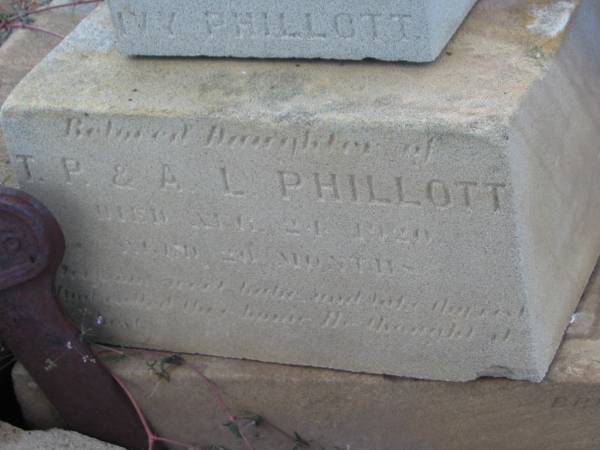 Ivy PHILLOTT,  | daughter of T.P. & A.L. PHILLOTT,  | died 24 Aug 1920 aged 20? months;  | Greenmount cemetery, Cambooya Shire  | 