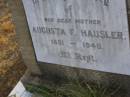
Augusta F. HAUSLER,
mother,
1851 - 1940;
Greenwood St Pauls Lutheran cemetery, Rosalie Shire
