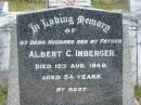 Albert C IMBERGER 15 Aug 1949 aged 54  St Matthew's (Anglican) Grovely, Brisbane 