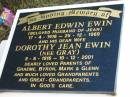 Albert Edwin EWIN (husband of Jean) 17-4-1916 to 25-12-1969  wife Dorothy Jean EWIN (nee GRAY) 8-6-1916 to 10-12-2001 parents of Graeme, Byron, Mark and Glenn  St Matthew's (Anglican) Grovely, Brisbane 