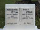 
Minnie Bertha McGinn
28 Jan 1981
aged 97

James McGinn
12 Aug 1944
aged 68

St Matthews (Anglican) Grovely, Brisbane
