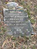Bertha daughter of Wm and Martha BECKETT 7 Nov 1891 aged 23  Martha BECKETT 5 Jan 1893 aged 58  St Matthew's (Anglican) Grovely, Brisbane 