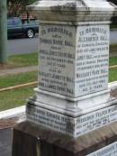 
Alexander HALL
of Glenalva Enoggera
12 Jun 1899
aged 76

wife
Janet HALL
died at Ivanhoe, Enoggera
7 Nov 1906
age 86

youngest daughter
Margaret Mary HALL
17 Jul 1885
age 21

Frederick Telfer McGHIE
24 Nov 1931 
aged 56

Ida Boyne HALL
25 Sep 1953
aged 68

James Frederick McGHIE
5 Dec 1945
aged 36

Clara Aucott McGHIE
27 Apr 1951
aged 71

Thomas Boyne HALL
son of Annie and James Boyne HALL
2 Nov 1912
aged 21

Margaret Jeanette HALL
infant daughter of
Annie and James Boyne HALL

George Grimes HALL
husband of Madge
13 Mar 1924
aged 29

James Boyne HALL
died at Ivanhoe, Enoggera
18 Aug 1915
aged 64

Annie HALL
(wife of James Boyne HALL)
9 Apr 1916
aged 62

James Boyne HALL
fourth son of James and Annie
11 Aug 1916
aged 23

George Alexander
second son of Clara Aucott and Frederick Telfer McGHIE
28 Feb 1928
aged 15

Edith Annie
wife of A M McGHIE
7 Oct 1929
aged 48

Ewen
son of A.M. and E.A. McGHIE
B: 16 Feb 1918
D: 16 Feb 1918

St Matthews (Anglican) Grovely, Brisbane
