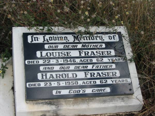 Louise FRASER  | 22-3-1946  | aged 62  |   | Harold FRASER  | 23-5-1950  | aged 62  |   | St Matthew's (Anglican) Grovely, Brisbane  | 