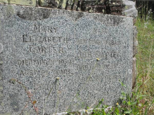 Mary Elizabeth CARTER  | D: 21 Aug 1934  | aged 62  |   | husband  | Job CARTER  | 13th? Aug 1943?  | aged 79  |   | St Matthew's (Anglican) Grovely, Brisbane  | 
