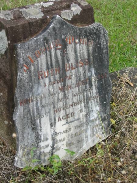 Ruth BLISS  | daughter of  | Howard and Margaret BLISS  | 28 Nov 1912  | aged 8  |   | St Matthew's (Anglican) Grovely, Brisbane  | 