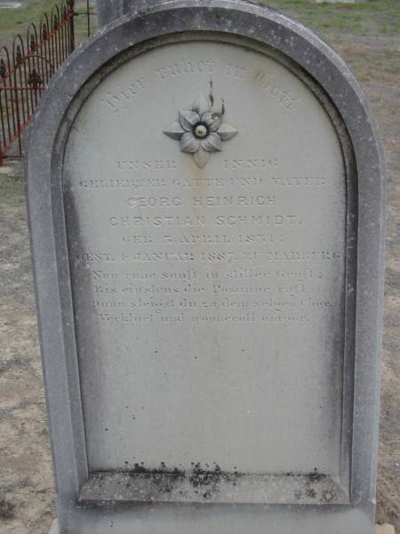 Georg Heinrich Christian SCHMIDT  | b: 3 Apr 1831, d: 1 Jan 1887 in Marburg  | Haigslea Lawn Cemetery, Ipswich  | 