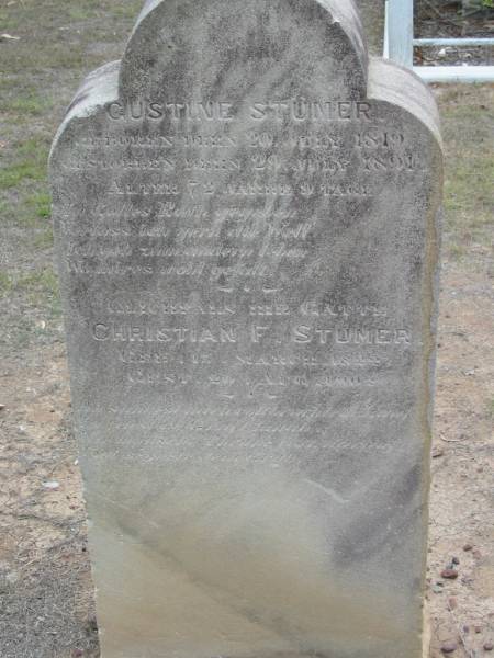 Gustine STUMER  | b: 20 Jul 1819, d: 29 Jul 1891, aged 72 years, 9 days  | Christian F STUMER  | b: 15 Mar 1822, d: 20 Aug 1902  | Haigslea Lawn Cemetery, Ipswich  | 