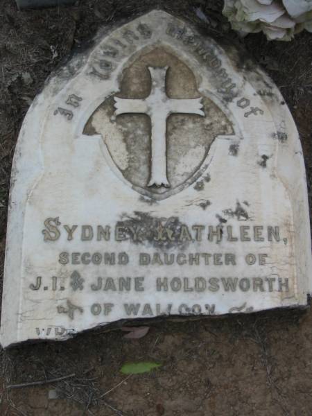 Sydney Kathleen (2nd daughter of) J.I. & Jane HOLDSWORTH of Walloon  | died 8 Sep 1887, aged 2 1/2 years  | Haigslea Lawn Cemetery, Ipswich  | 