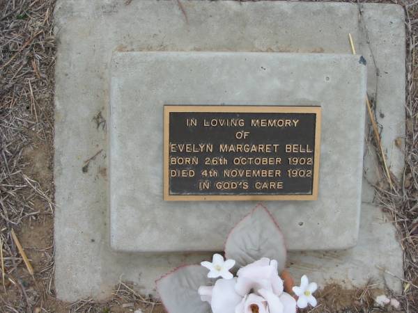 Evelyn Margaret BELL  | b: 26 Oct 1902, d: 4 Nov 1902  | Haigslea Lawn Cemetery, Ipswich  | 