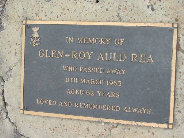 Glen-Roy Auld REA  | 11 Mar 1963, aged 62  | Haigslea Lawn Cemetery, Ipswich  | 