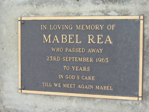 Mabel REA  | 23 Sep 1965, aged 70  | Haigslea Lawn Cemetery, Ipswich  | 