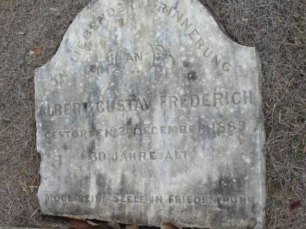 Albert Gustav FREDERICH  | 2 Dec 1883, aged 30  | Haigslea Lawn Cemetery, Ipswich  | 