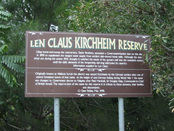 <a href= Kirchheim.htm >Len Claus Kirchheim Reserve</a>  | Haigslea Lawn Cemetery, Ipswich  | 