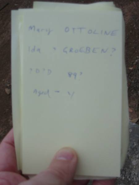 Mary Ottoline Ida ?? GROEBEN?;  | Haigslea Lawn Cemetery, Ipswich  | 