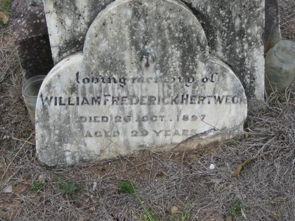 William Frederick HERTWECK  | 26 Oct 1897 aged 29  | Haigslea Lawn Cemetery, Ipswich  | 