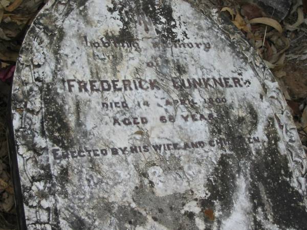 Frederick FUNKNER  | 14 Apr 1900, aged 66  | Haigslea Lawn Cemetery, Ipswich  | 