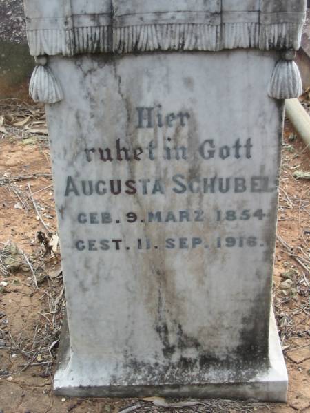 Augusta SCHUBEL  | b: 9 Mar 1854, d: 11 Sep 1916  | Haigslea Lawn Cemetery, Ipswich  | 