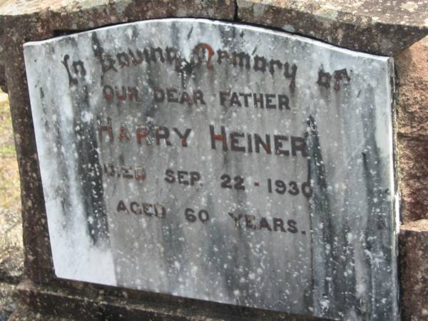 Harry HEINER  | 22 Sep 1930, aged 60  | Haigslea Lawn Cemetery, Ipswich  | 