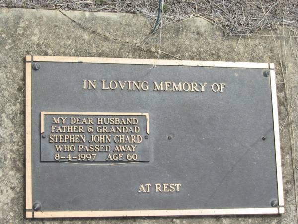 Stephen John CHARD  | 8 Apr 1997, age 60  | Haigslea Lawn Cemetery, Ipswich  | 