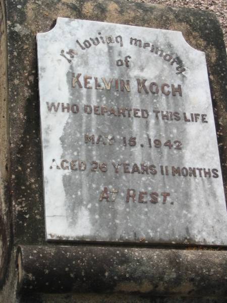 Kelvin KOCH  | 15 May 1942, aged 26 years 11 months  | Haigslea Lawn Cemetery, Ipswich  | 