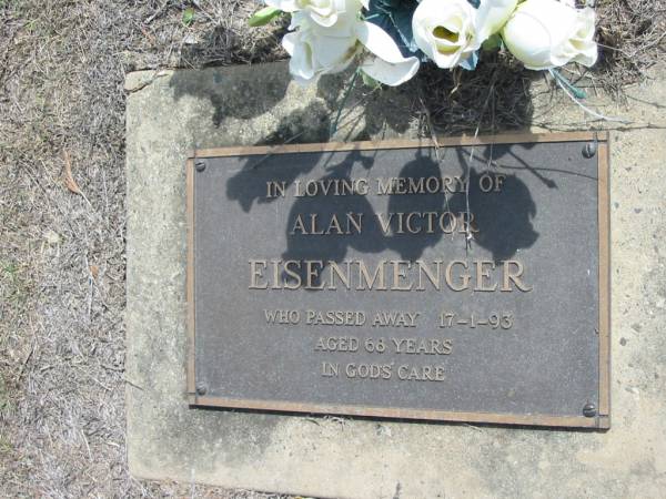 Alan Victor EISENMENGER  | 17 Jan 1993, aged 68  | Haigslea Lawn Cemetery, Ipswich  | 