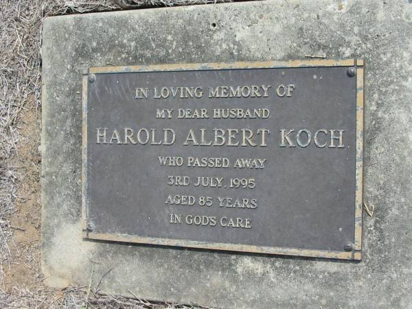 Harold Albert KOCH  | 3 Jul 1995, aged 85  | Haigslea Lawn Cemetery, Ipswich  | 